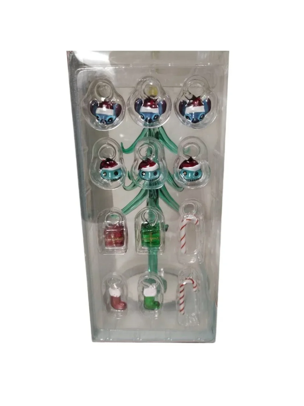 Disney Glass Christmas Tree With Stitch Ornaments and Star Topper